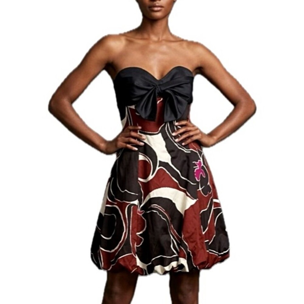 Trina Turk Silk Cotton Floral Bow Tie Convertible Strapless Bubble Dress Size 8